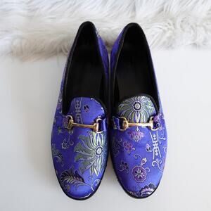 UO Urban Outfitters Sean Belgian Loafers Dress Shoes Men 9 Blue Floral Jacquard
